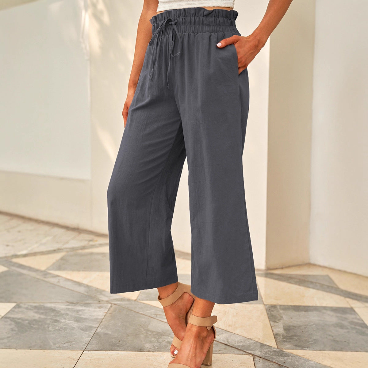 Drawstring Elastic Waist Casual Pants Women’s Wide-Leg Pants