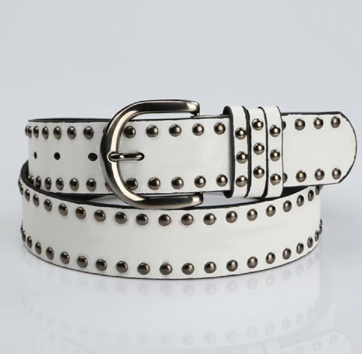 Womens Soft-leather Belt With Stylish Pin Buckle and Rivets
