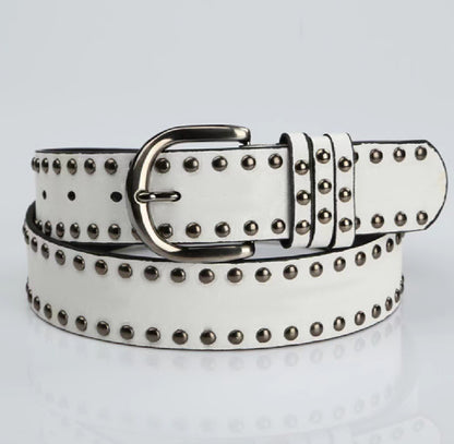 Womens Soft-leather Belt With Stylish Pin Buckle and Rivets