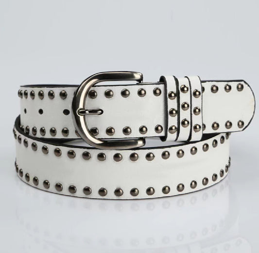 Womens Soft-leather Belt With Stylish Pin Buckle and Rivets