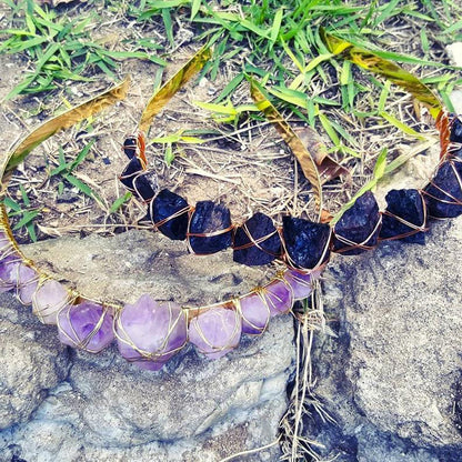 Natural Crystal Quartz & Amethyst Gemstone Wedding Headdress