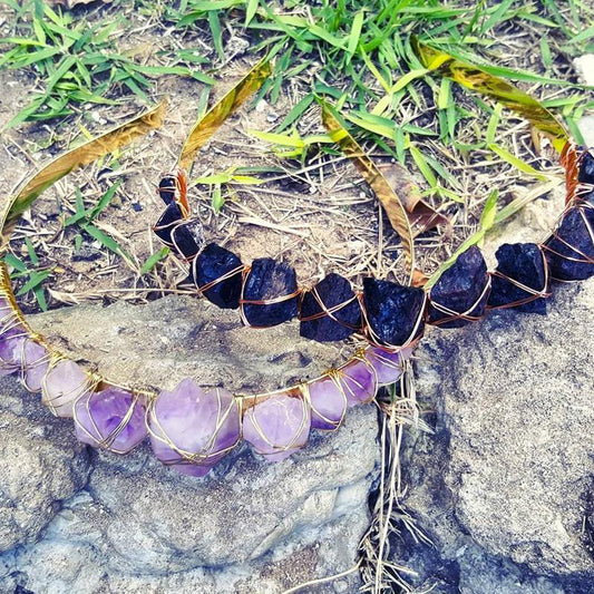 Natural Crystal Quartz & Amethyst Gemstone Wedding Headdress