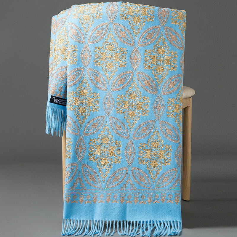 Buy Autumn Winter Golden Silk Lily Embroidered Xinjiang Cashmere