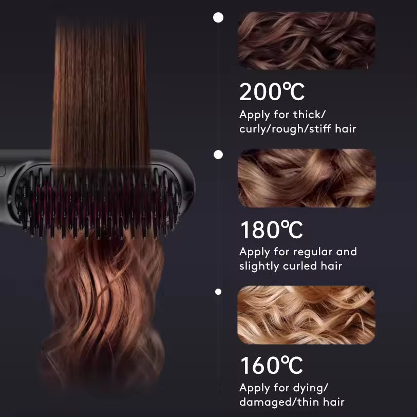 2-in-1 Hair Straightener Brush Wireless Fast Heating Comb