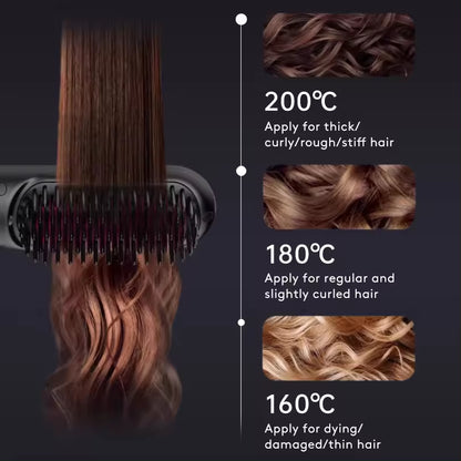 2-in-1 Hair Straightener Brush Wireless Fast Heating Comb