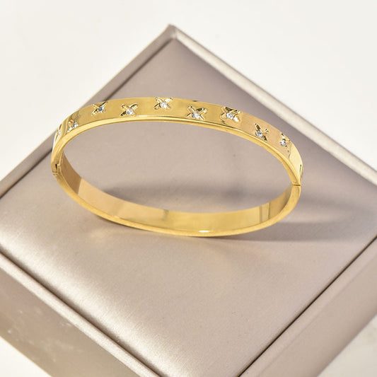 Retro Sunflower Diamond Encrusted Gold Polished Cuff Bracelet