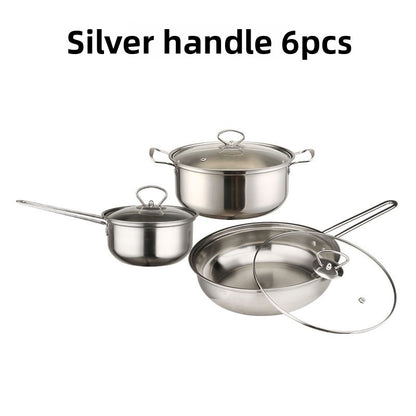 Stainless Steel Cookware Set Glass Lid Pots and Pans Kitchen
