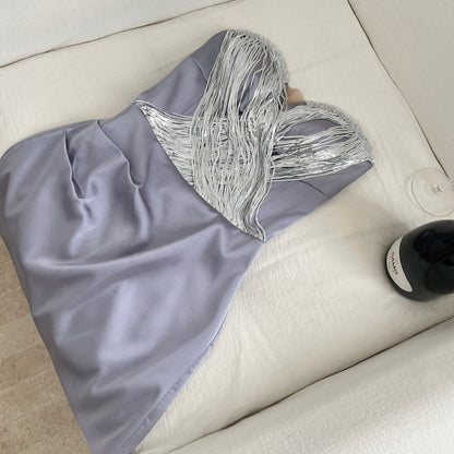 Sexy Strapless Lavender Satin Bodycon Dress for Bridesmaids