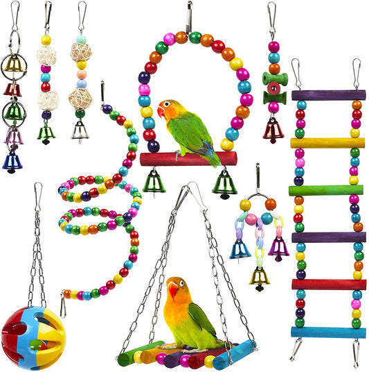 10-Piece Parrot Toy Set – Wooden Ladder, Swing & Chewing Toys Global swanky 1
