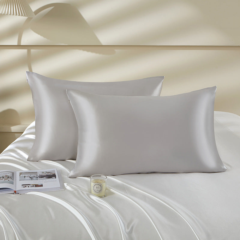 100% Mulberry Silk Double-Sided Silk Pillowcase 22m Pillowcase Amazon Pure Color Silk Embroidered Logo Wholesale
