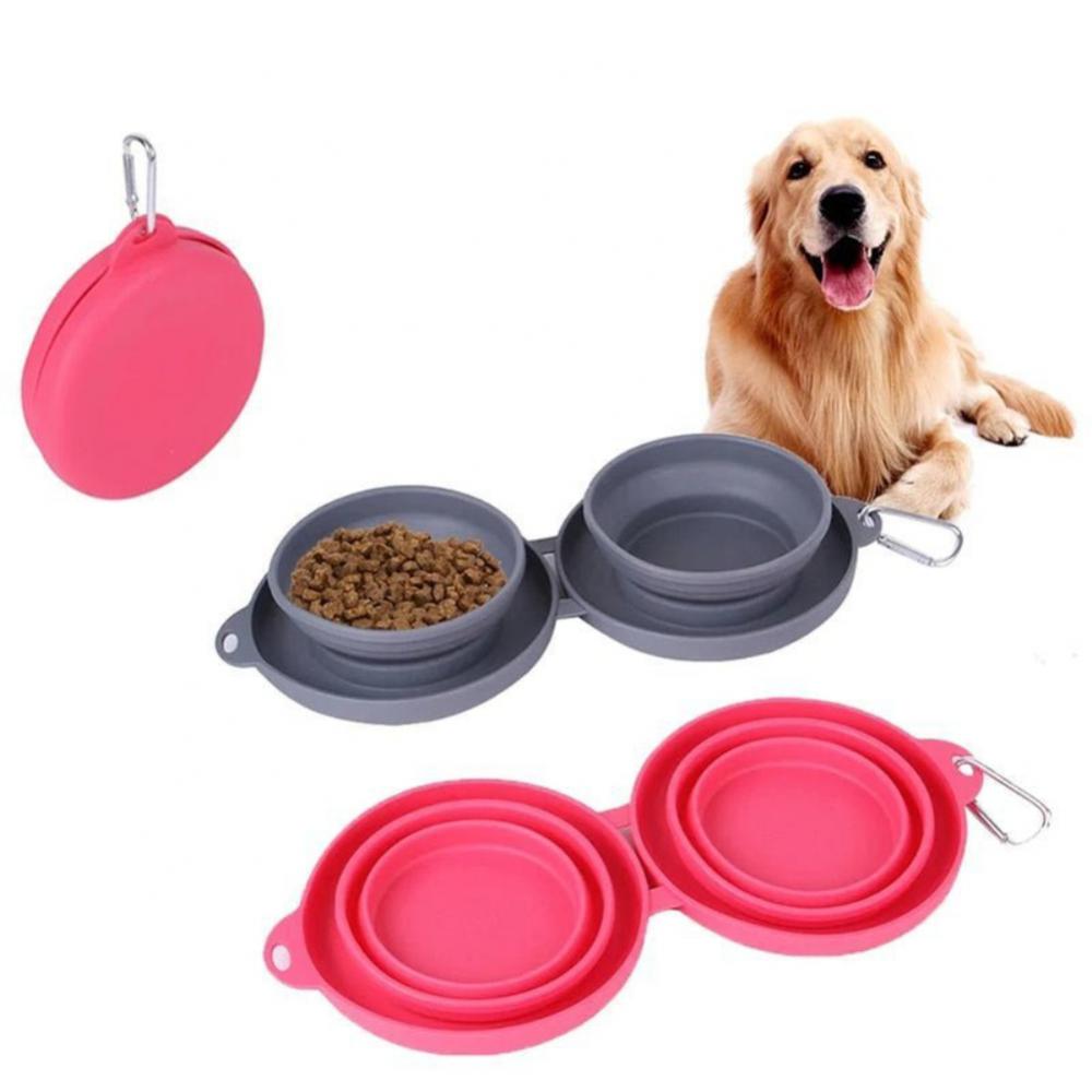Buy Travel-Friendly Foldable Double Pet Bowl for Dogs & Cats