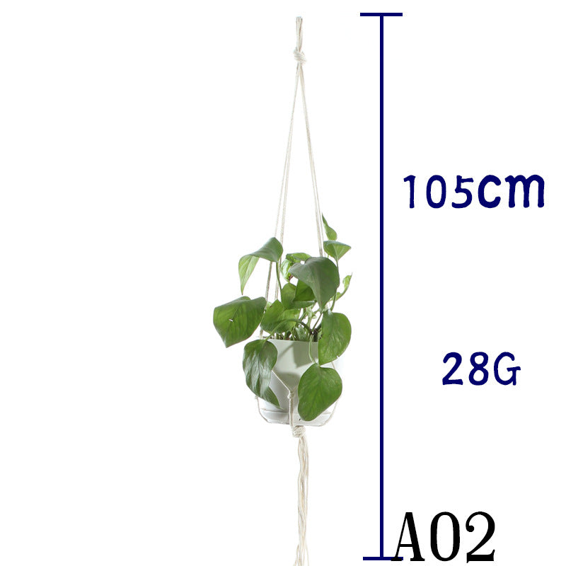 Flower Pot Net Bag – Beige Cotton Rope Indoor Plant Hanger