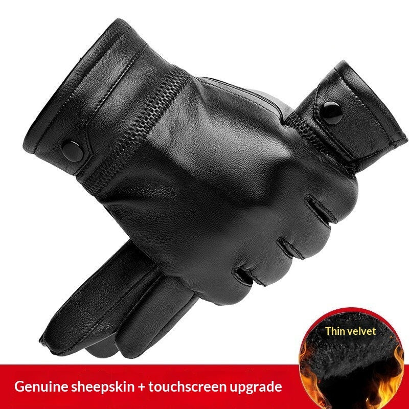 Warm Genuine Leather Gloves & Fleece Lining Waterproof Cozy