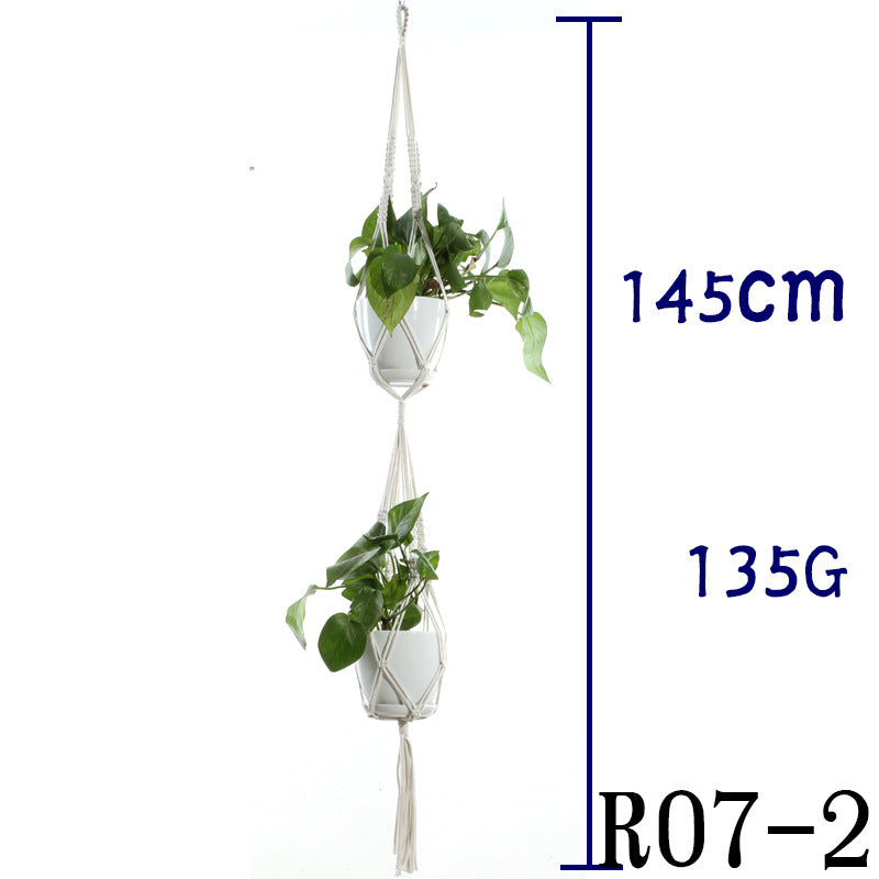 Flower Pot Net Bag – Beige Cotton Rope Indoor Plant Hanger