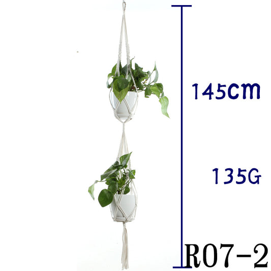 Flower Pot Net Bag – Beige Cotton Rope Indoor Plant Hanger