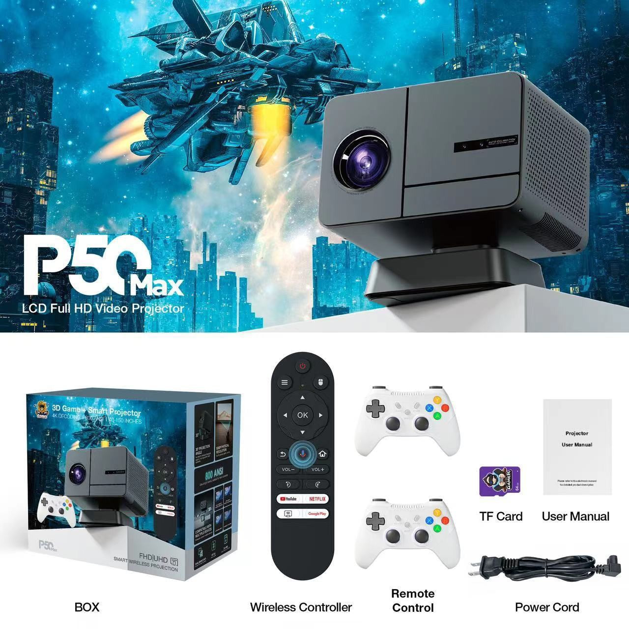 1080P HD Projector with Android 11 800 Lumens, Auto Focus