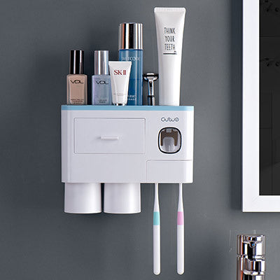 Magnetic Toothbrush Holder with Toothpaste Squeezer Storage