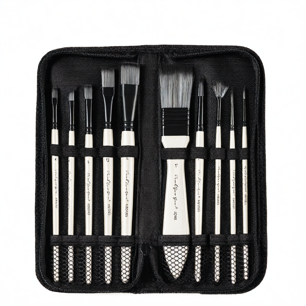10 Nylon Hair Brushes Set for Watercolor Acrylic Oil Painting