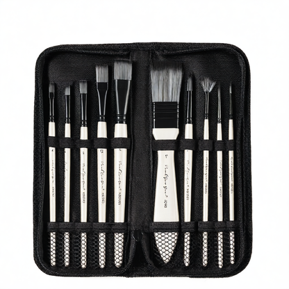 10 Nylon Hair Brushes Set for Watercolor Acrylic Oil Painting