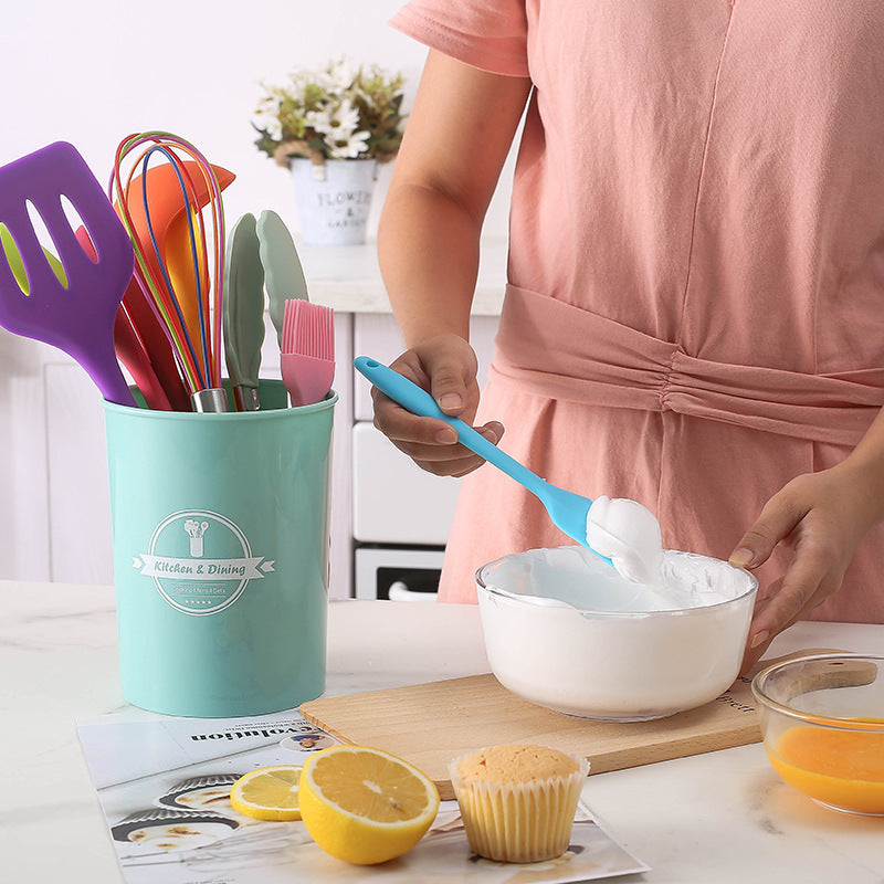 10-Piece Colorful Silicone Kitchenware Set with Storage Barrel