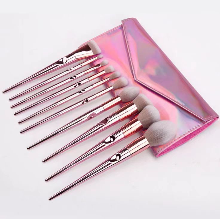 10-Piece Fingerprint Makeup Brush Set with Pouch