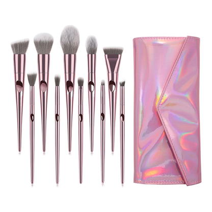 10-Piece Fingerprint Makeup Brush Set with Pouch