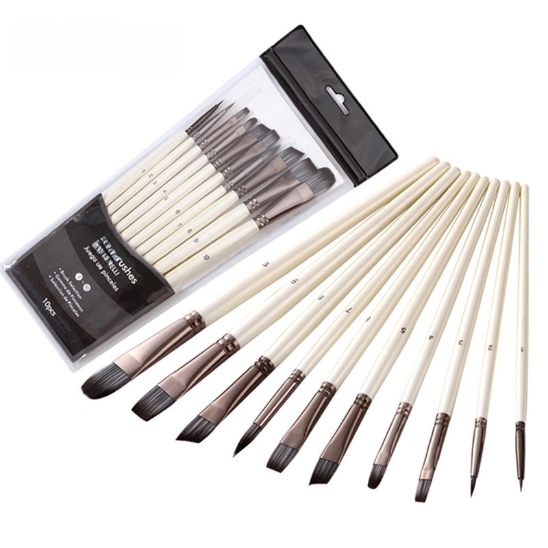 10-Piece Nylon Hair Paint Brushes