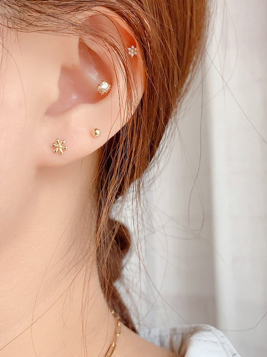 10K Gold Dragonfly Flower Screw Ear Studs