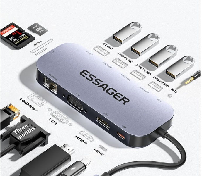 11-in-1 Type-C Expansion Hub with Network Port & Cable Splitter Global swanky 2