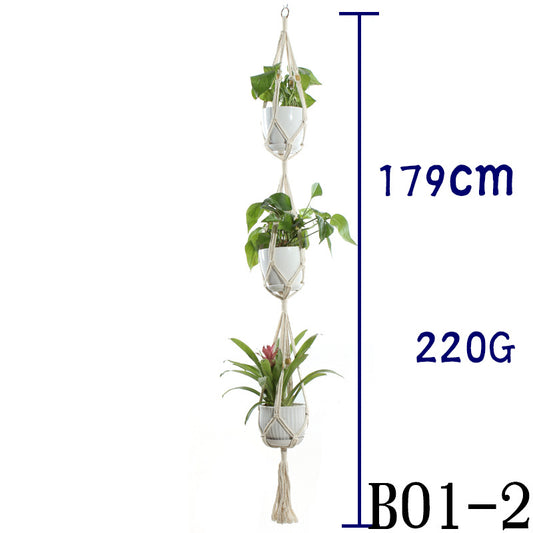 Flower Pot Net Bag – Beige Cotton Rope Indoor Plant Hanger
