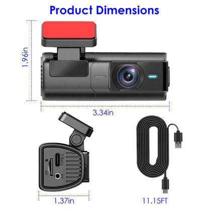 2K HD WiFi Front Dash Cam with Night Vision & Loop Recording