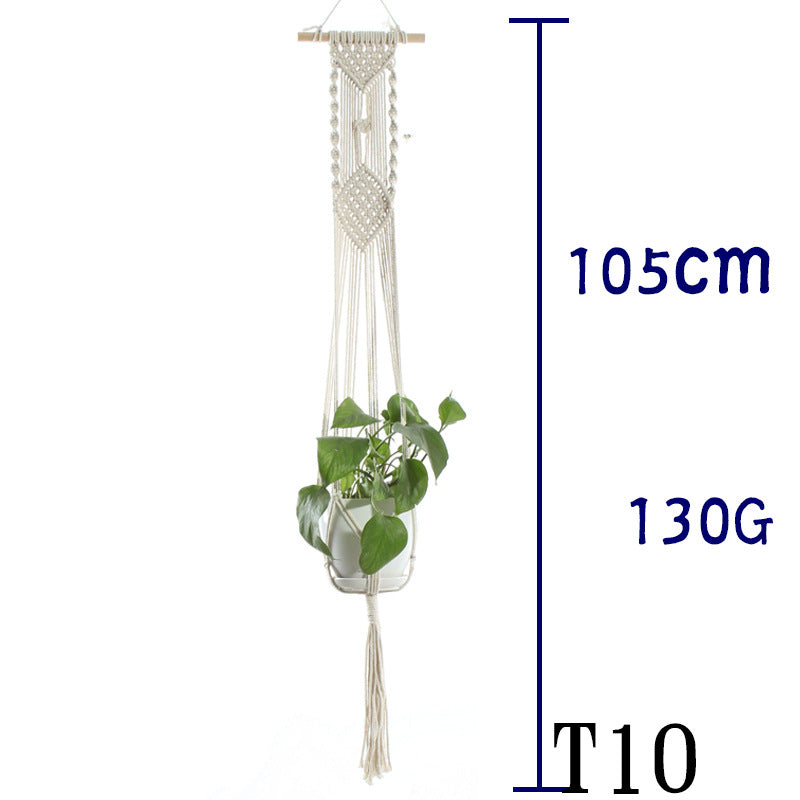 Flower Pot Net Bag – Beige Cotton Rope Indoor Plant Hanger