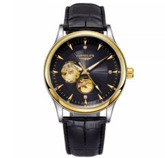 Gold plated case black dial