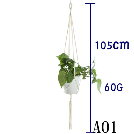Flower Pot Net Bag – Beige Cotton Rope Indoor Plant Hanger