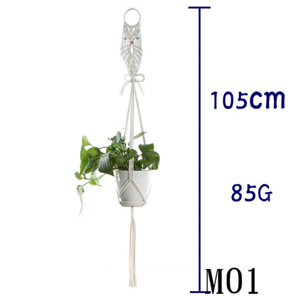 Flower Pot Net Bag – Beige Cotton Rope Indoor Plant Hanger