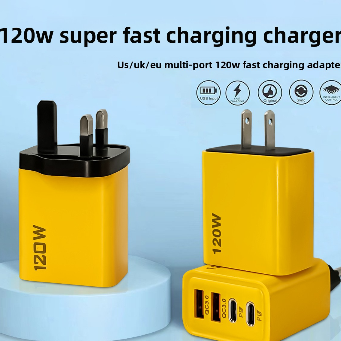 120W Fast Charger with Dual USB and Dual Type-C Ports
