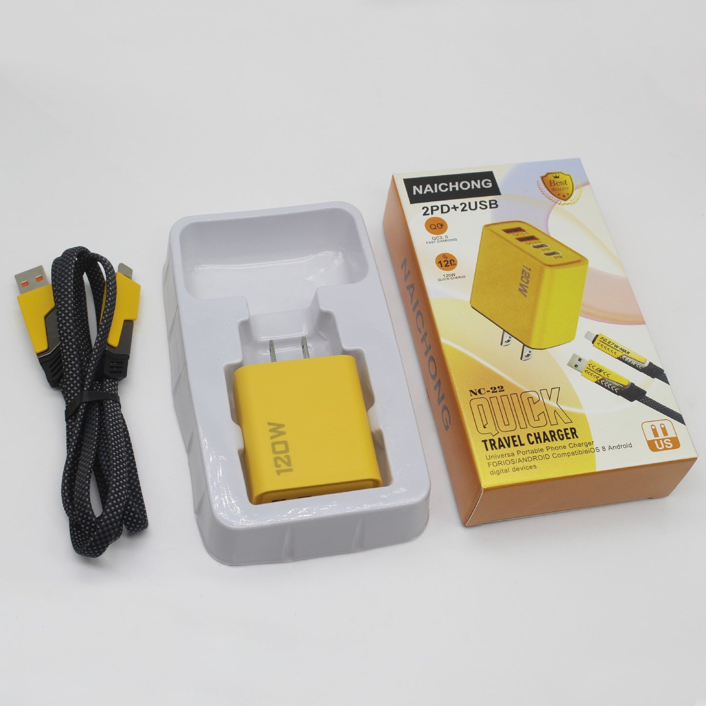 120W Fast Charger with Dual USB and Dual Type-C Ports