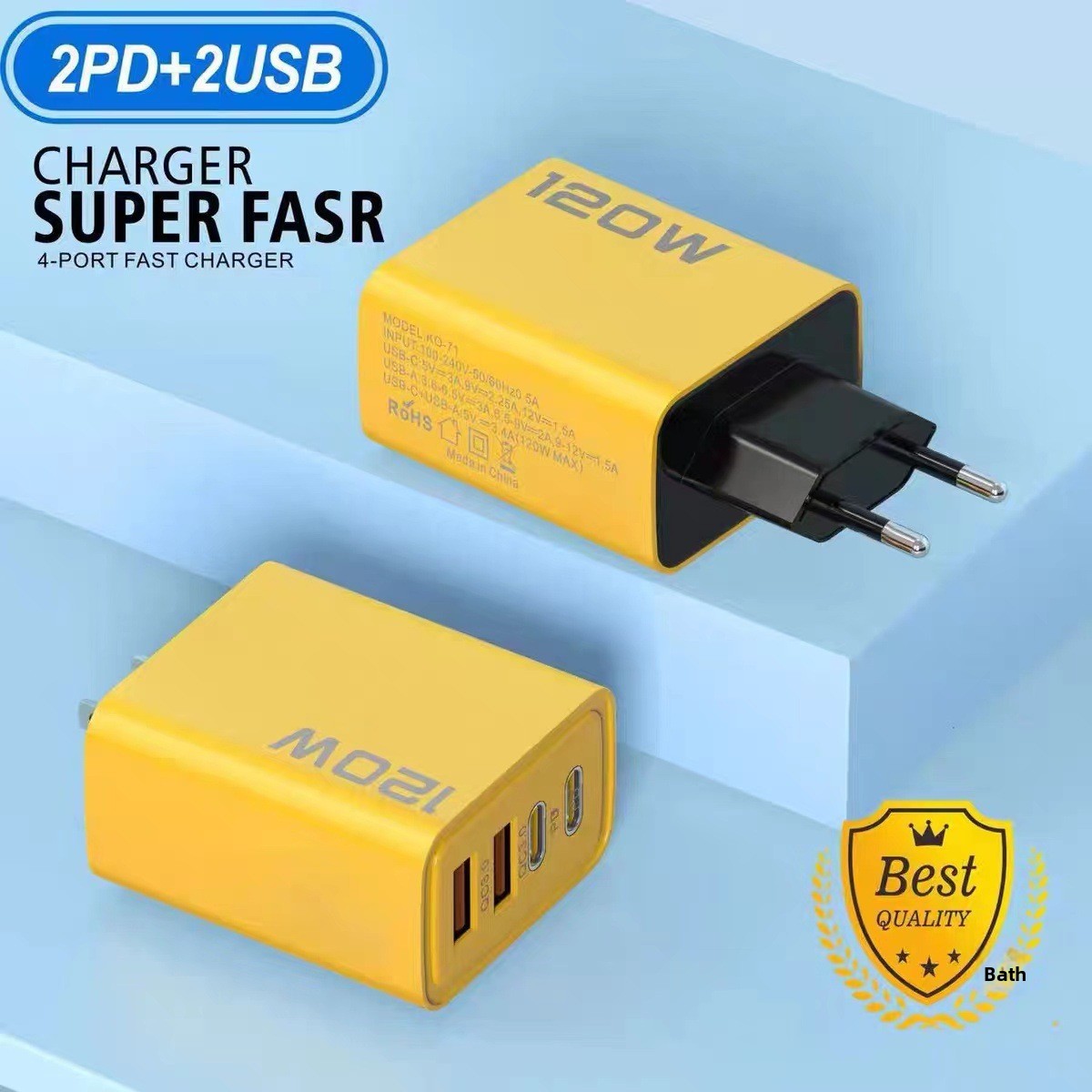 120W Fast Charger with Dual USB and Dual Type-C Ports