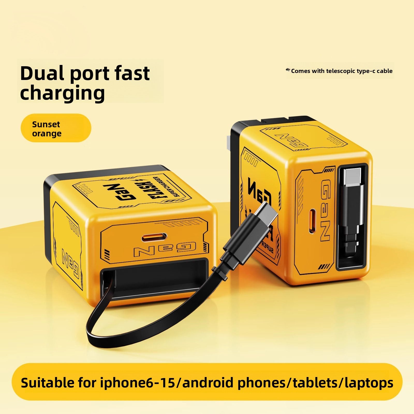 120W GaN Fast Charger with Retractable Cable