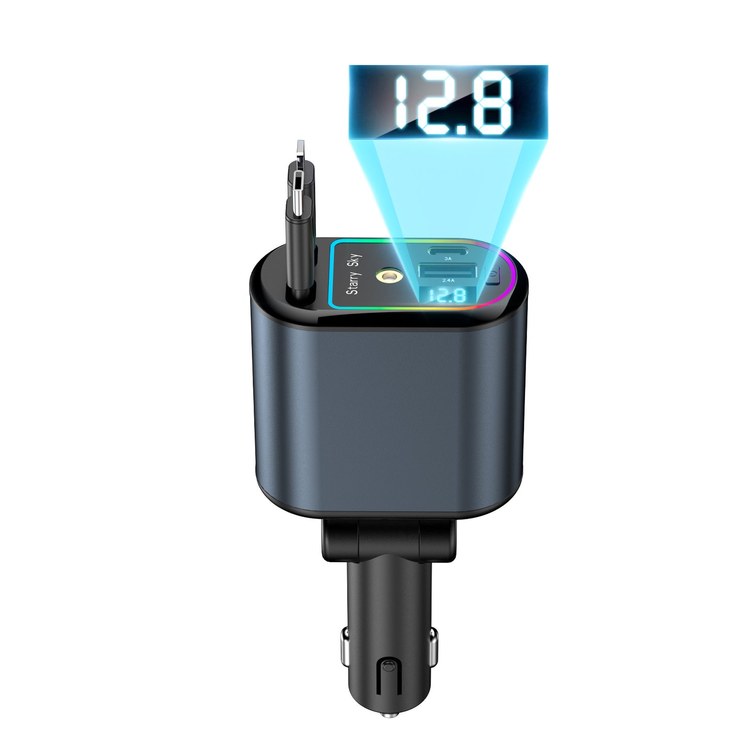 120W Retractable Cable Car Charger with Digital Display