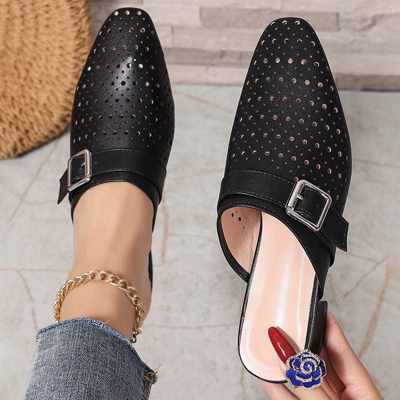 Closed Toe Back Strap Buckle Flat Women's Slippers