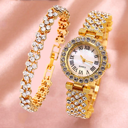 Roman-Style Womens Watch with Diamond-Encrusted Dial