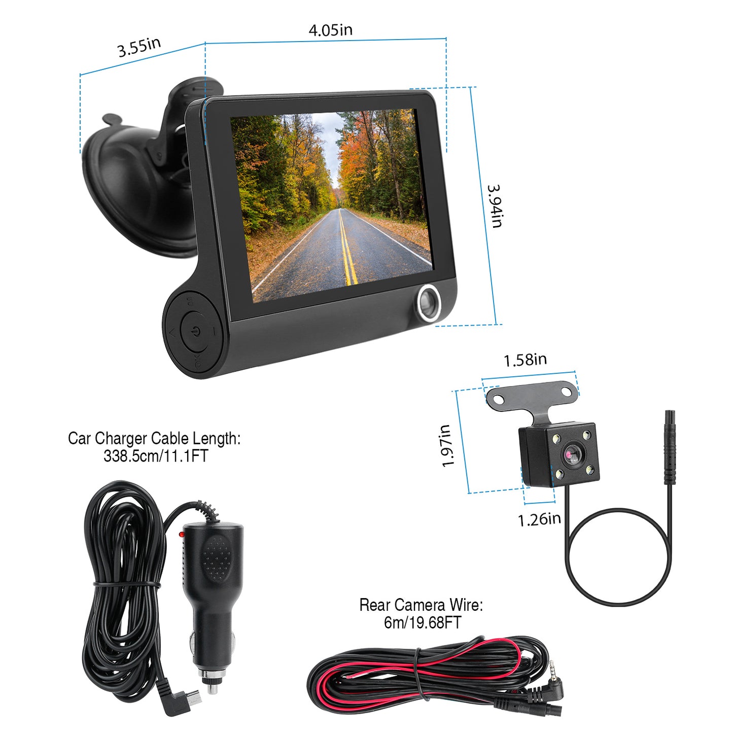 1296P Car DVR Dash Camera 4In 3 Lens Vehicle Recorder Kit Global swanky 2