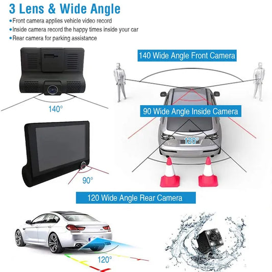 1296P Vehicle Driving Recorder with 3 Lens Dash Camera for Cars Global swanky 3