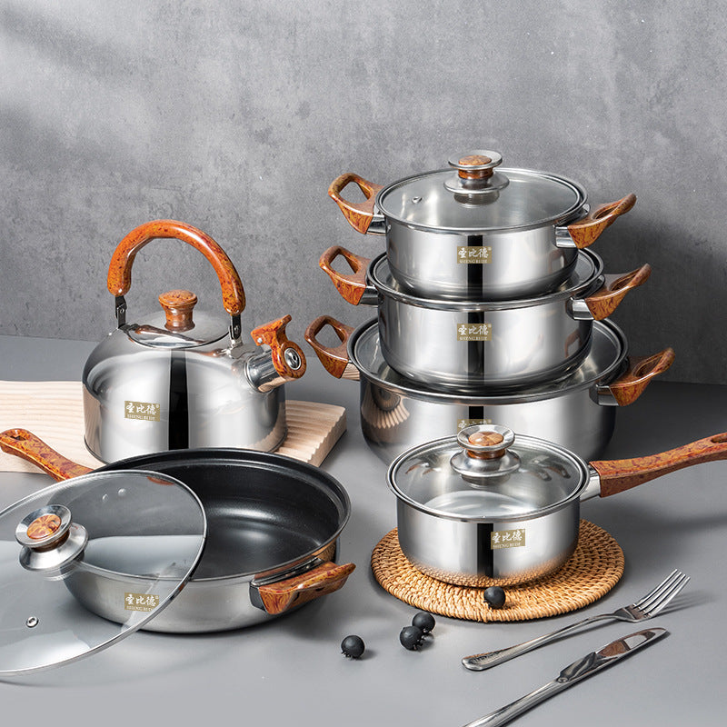 12-Piece Pot Set with Wood Handle