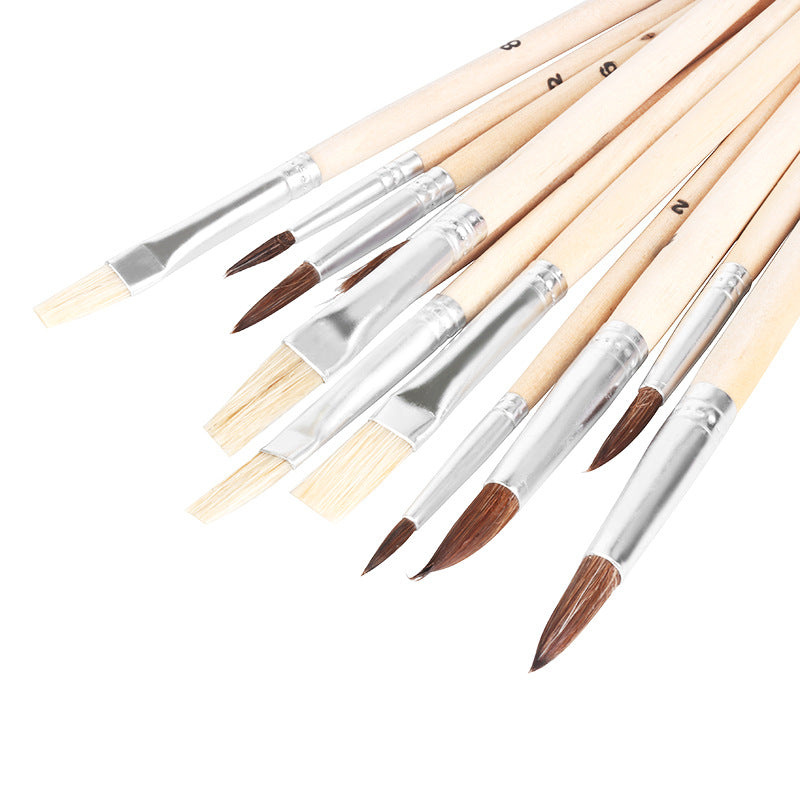 12 Piece Wood Handle Oil Painting Brush Set with Palette