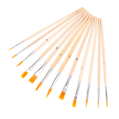 12 Piece Wood Handle Oil Painting Brush Set with Palette
