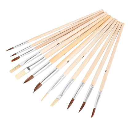12 Piece Wood Handle Oil Painting Brush Set with Palette