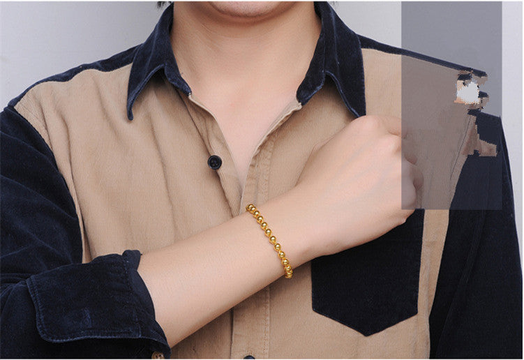 Men's Round Bead Bracelet with 24K Gold Imitation Finish