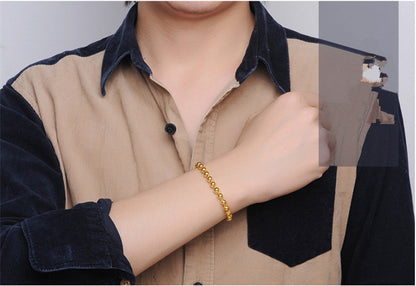 Men's Round Bead Bracelet with 24K Gold Imitation Finish
